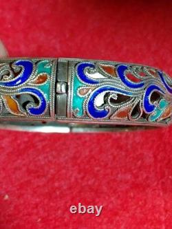 Ladies Enamel Sterling Silver 925 Bangle Brac