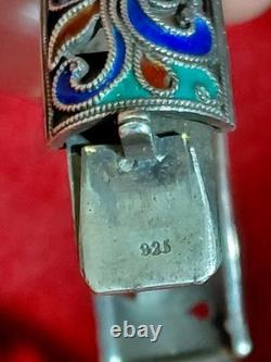 Ladies Enamel Sterling Silver 925 Bangle Brac