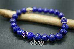 Lapis Lazuli Beaded Bracelet Silver Plated with Gold and Enamel Handmade 8MM