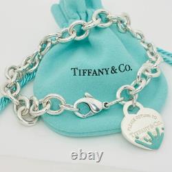 Large 8.5 Return to Tiffany Blue Enamel Color Splash Heart Tag Charm Bracelet