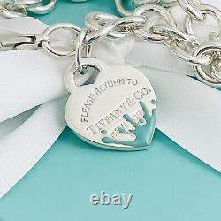 Large 8.5 Return to Tiffany Blue Enamel Color Splash Heart Tag Charm Bracelet