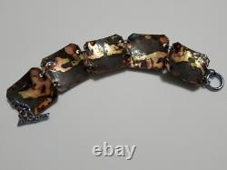 Large Vintage Pink Fused Glass Enamel Green & Blue Abstract Modernist Bracelet