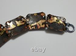 Large Vintage Pink Fused Glass Enamel Green & Blue Abstract Modernist Bracelet