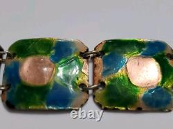 Large Vintage Pink Fused Glass Enamel Green & Blue Abstract Modernist Bracelet