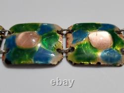 Large Vintage Pink Fused Glass Enamel Green & Blue Abstract Modernist Bracelet