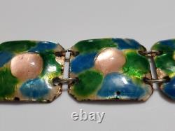 Large Vintage Pink Fused Glass Enamel Green & Blue Abstract Modernist Bracelet