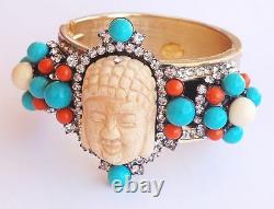 Larry Lawrence VRBA enamel Turquoise coral bone buddha head Cuff Bracelet enamel