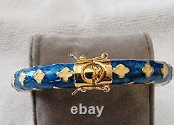 Lauren G Adams Blue Enamel Hinged Bracelet & Earrings, Gold Plated, New, Signed