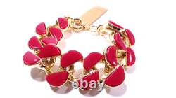 Lee Angel Women's Enamel Half-Moon Gold Steel Link Bracelet NWT 250 RED