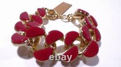 Lee Angel Women's Enamel Half-Moon Gold Steel Link Bracelet NWT 250 RED