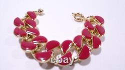 Lee Angel Women's Enamel Half-Moon Gold Steel Link Bracelet NWT 250 RED