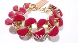 Lee Angel Women's Enamel Half-Moon Gold Steel Link Bracelet NWT 250 RED