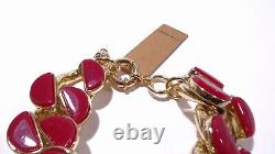 Lee Angel Women's Enamel Half-Moon Gold Steel Link Bracelet NWT 250 RED