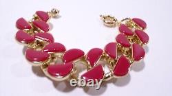 Lee Angel Women's Enamel Half-Moon Gold Steel Link Bracelet NWT 250 RED