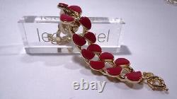 Lee Angel Women's Enamel Half-Moon Gold Steel Link Bracelet NWT 250 RED