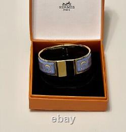 Limited Edition HERMES Bangle Bracelet, Gold & Multicolor Moon & Star Enamel