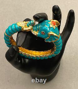 Limited Edition Kenneth J. Lane Turquoise Enamel Raj Elephant Clamper Bracelet