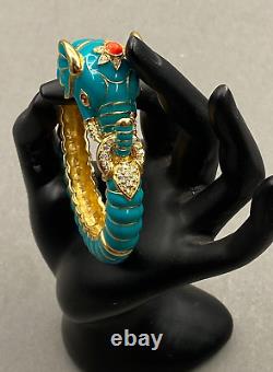 Limited Edition Kenneth J. Lane Turquoise Enamel Raj Elephant Clamper Bracelet