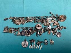 Lot 2 Vintage Sterling Charm Bracelets Rare Enamel Movers 45 Charms + 5 Bonus