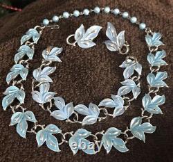 Lovely Coro Necklace Earrings & Bracelet Robin's Egg Blue Enamel Silver tone #1