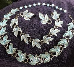 Lovely Coro Necklace Earrings & Bracelet Robin's Egg Blue Enamel Silver tone #1