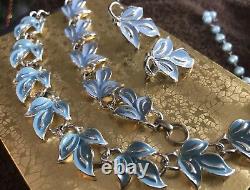 Lovely Coro Necklace Earrings & Bracelet Robin's Egg Blue Enamel Silver tone #1