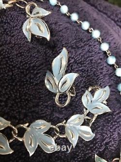 Lovely Coro Necklace Earrings & Bracelet Robin's Egg Blue Enamel Silver tone #1