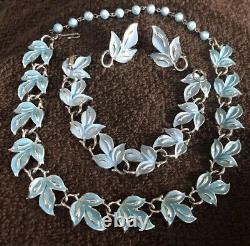 Lovely Coro Necklace Earrings & Bracelet Robin's Egg Blue Enamel Silver tone #1