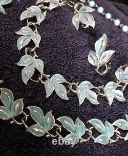 Lovely Coro Necklace Earrings & Bracelet Robin's Egg Blue Enamel Silver tone #1