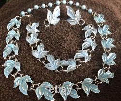 Lovely Coro Necklace Earrings & Bracelet Robin's Egg Blue Enamel Silver tone #1