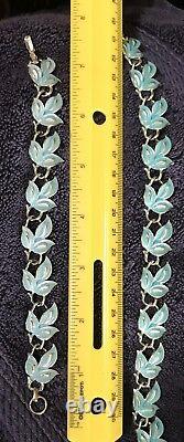 Lovely Coro Necklace Earrings & Bracelet Robin's Egg Blue Enamel Silver tone #1