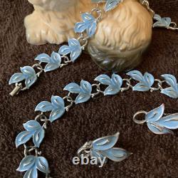 Lovely Coro Necklace Earrings & Bracelet Robin's Egg Blue Enamel Silver tone #2