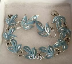 Lovely Coro Necklace Earrings & Bracelet Robin's Egg Blue Enamel Silver tone #2