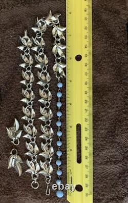 Lovely Coro Necklace Earrings & Bracelet Robin's Egg Blue Enamel Silver tone #2