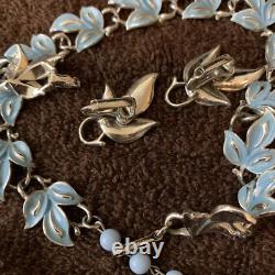 Lovely Coro Necklace Earrings & Bracelet Robin's Egg Blue Enamel Silver tone #2