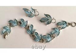 Lovely Coro Necklace Earrings & Bracelet Robin's Egg Blue Enamel Silver tone #2