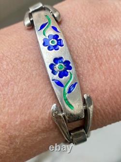 Lovely vintage'70s Italian sterling silver marked floral enamel bracelet