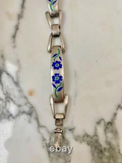 Lovely vintage'70s Italian sterling silver marked floral enamel bracelet