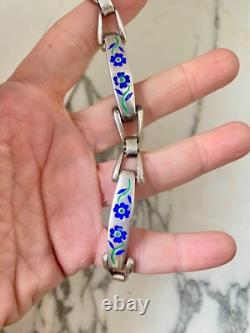 Lovely vintage'70s Italian sterling silver marked floral enamel bracelet