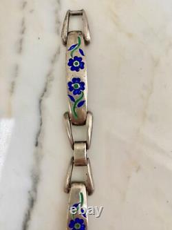 Lovely vintage'70s Italian sterling silver marked floral enamel bracelet