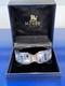 M Frey Geometry Mosaic Enamel Clamper Bangle Bracelet Blue Silver Jewelry New