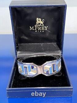 M Frey Geometry Mosaic Enamel Clamper Bangle Bracelet Blue Silver Jewelry NEW