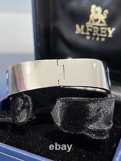 M Frey Geometry Mosaic Enamel Clamper Bangle Bracelet Blue Silver Jewelry NEW