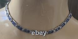 MARGOT DE TAXCO Sterling Silver Greek Key Blue Enamel Inlay Necklace + Bracelet