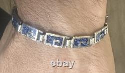 MARGOT DE TAXCO Sterling Silver Greek Key Blue Enamel Inlay Necklace + Bracelet