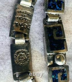 MARGOT DE TAXCO Sterling Silver Greek Key Blue Enamel Inlay Necklace + Bracelet