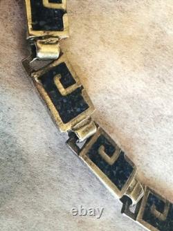 MARGOT DE TAXCO Sterling Silver Greek Key Blue Enamel Inlay Necklace + Bracelet