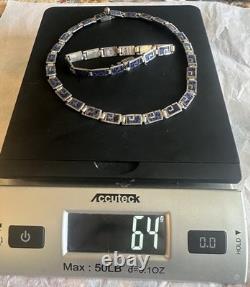 MARGOT DE TAXCO Sterling Silver Greek Key Blue Enamel Inlay Necklace + Bracelet