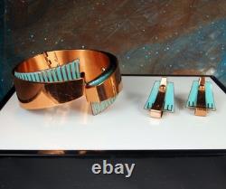 MATISSE SCULTURA Blue Enamel Signed Set 1950s Wearable Art Abstract Modern 96.6g