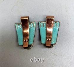MATISSE SCULTURA Blue Enamel Signed Set 1950s Wearable Art Abstract Modern 96.6g